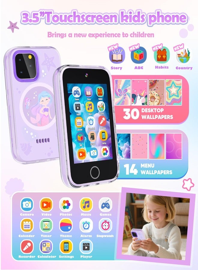 Dylanto Kids Phone ,3.5'' Touchscreen Phone for Kids Learning Play Toys for 3-9 Years Old Girls with Dual Camera,Video Players,Game,Christmas Birthday Gifts for Girls Age 3 4 5 6 7 8 9 -Purple - Image 2