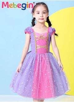 MEBEGIN Princess Sofia Costume with Stylish Design, Princess Dress Set with 7 Accessories, Fancy Elegant Outfit for Girls, Fairy Tale Fancy Dress with Gold Filigree, Suitable for Party, Birthday, Funfair, Stage Performance, Cosplay and Any Other Special Occasions  - Image 2