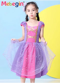 MEBEGIN Princess Sofia Costume with Stylish Design, Princess Dress Set with 7 Accessories, Fancy Elegant Outfit for Girls, Fairy Tale Fancy Dress with Gold Filigree, Suitable for Party, Birthday, Funfair, Stage Performance, Cosplay and Any Other Special Occasions  - Image 4