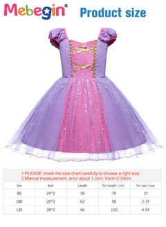 MEBEGIN Princess Sofia Costume with Stylish Design, Princess Dress Set with 7 Accessories, Fancy Elegant Outfit for Girls, Fairy Tale Fancy Dress with Gold Filigree, Suitable for Party, Birthday, Funfair, Stage Performance, Cosplay and Any Other Special Occasions  - Image 3