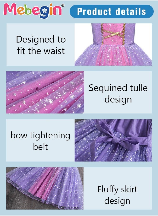 MEBEGIN - Princess Sofia Costume with Stylish Design, Princess Dress Set with 7 Accessories, Fancy Elegant Outfit for Girls, Fairy Tale Fancy Dress with Gold Filigree, Suitable for Party, Birthday, Funfair, Stage Performance, Cosplay and Any Other Special Occasions - Image 1