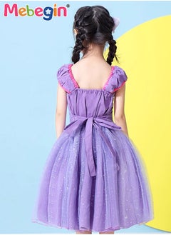 MEBEGIN Princess Sofia Costume with Stylish Design, Princess Dress Set with 7 Accessories, Fancy Elegant Outfit for Girls, Fairy Tale Fancy Dress with Gold Filigree, Suitable for Party, Birthday, Funfair, Stage Performance, Cosplay and Any Other Special Occasions  - Image 5