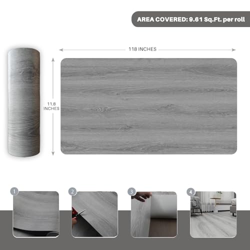 auxua Wood Grain Peel and Stick Floor Tiles 118 Width Full Roll Length of 118 Versatile Design for Any Space Ashline Rustic Self Adhesive Vinyl Flooring Waterproof and NonSlip Features - Image 3