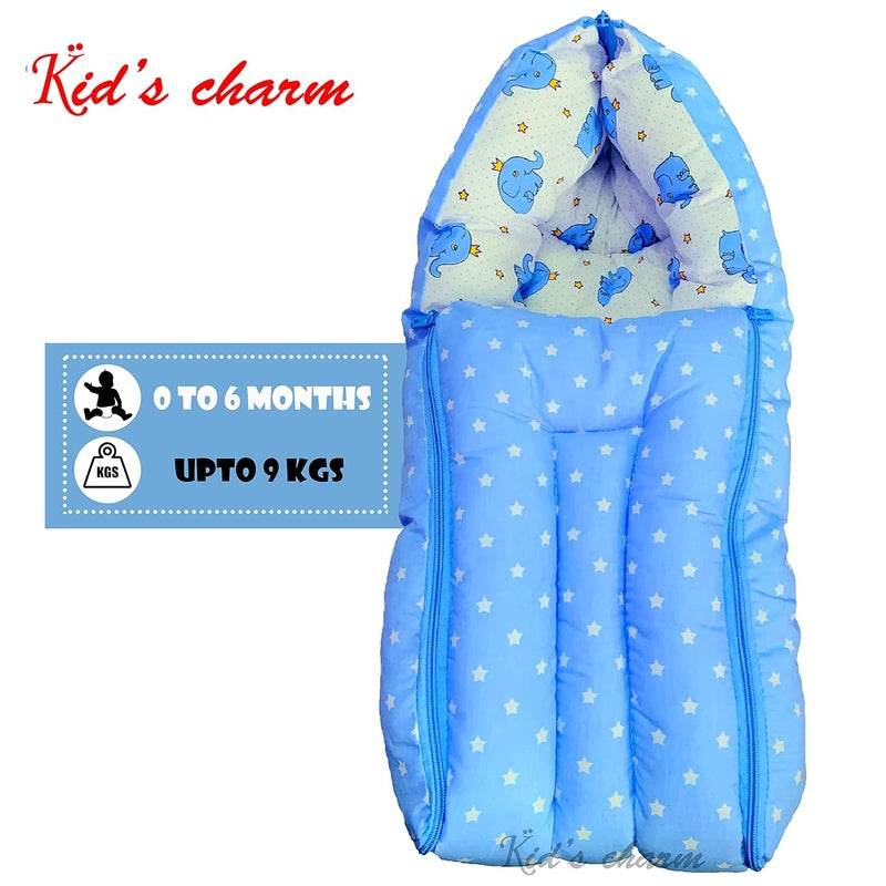 Kid's Charm مجموعة 2 قطعة من سرير الأطفال القطني مع شبكة البعوض 3 في 1 باللون الأزرق للرضع حتى 48 شهرًا - Image 4
