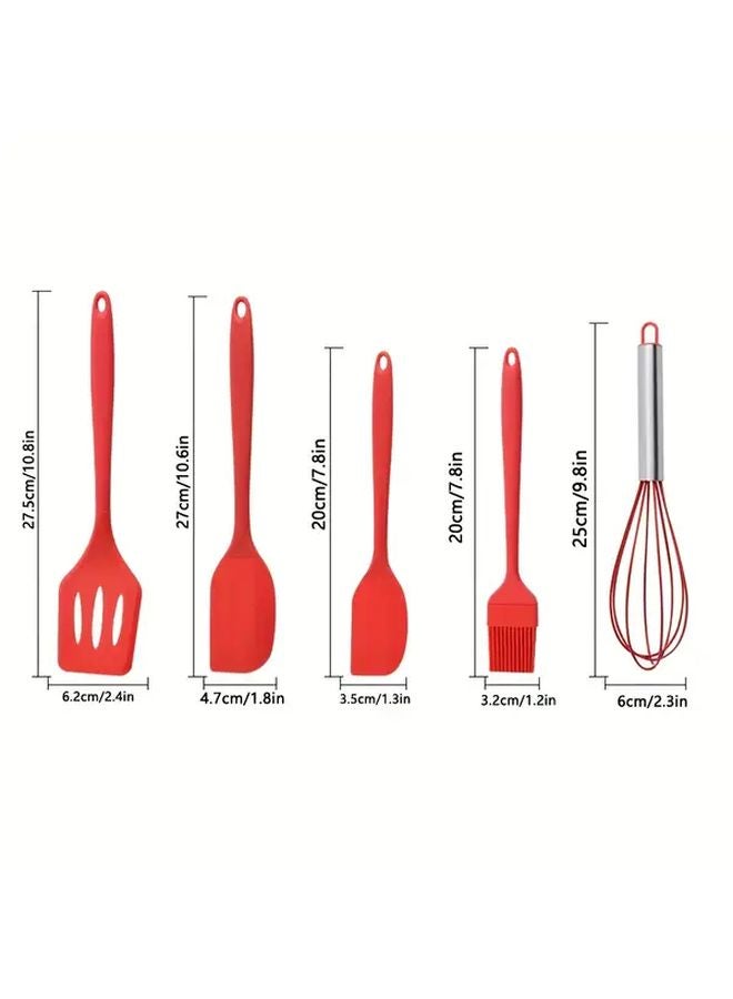 5 قطع من مجموعة أدوات المطبخ السيليكونية السوداء، وأدوات الخبز، ومكشطة، وملعقة، وخفاقة - Image 4