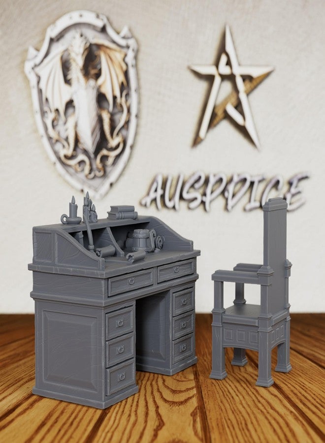 AUSPDICE Unpainted 28mm Scale Study Furniture - 2-Piece TTRPG Scholar's Desk & Chair Scenery, Detailed Wizard Tower Map Props for Dungeons and Dragons & Miniature Game - Writing Desk (AS595) - Image 3