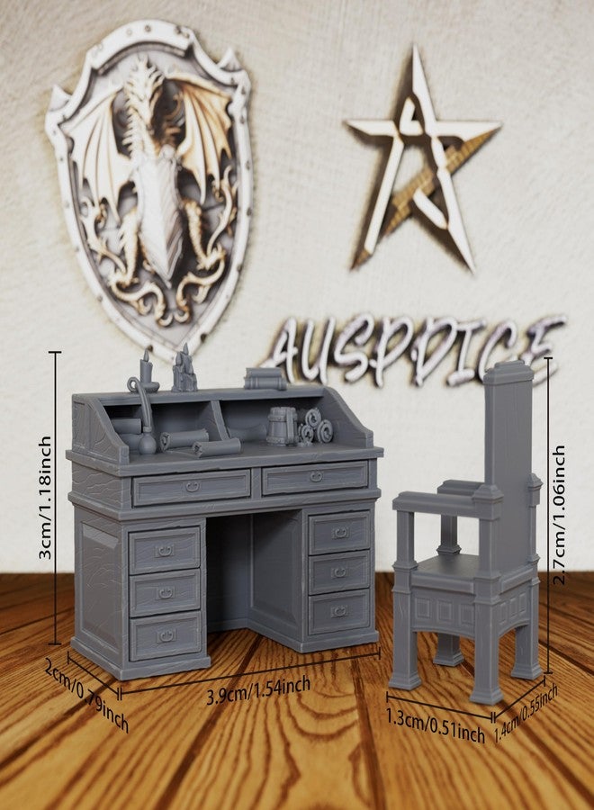 AUSPDICE Unpainted 28mm Scale Study Furniture - 2-Piece TTRPG Scholar's Desk & Chair Scenery, Detailed Wizard Tower Map Props for Dungeons and Dragons & Miniature Game - Writing Desk (AS595) - Image 2