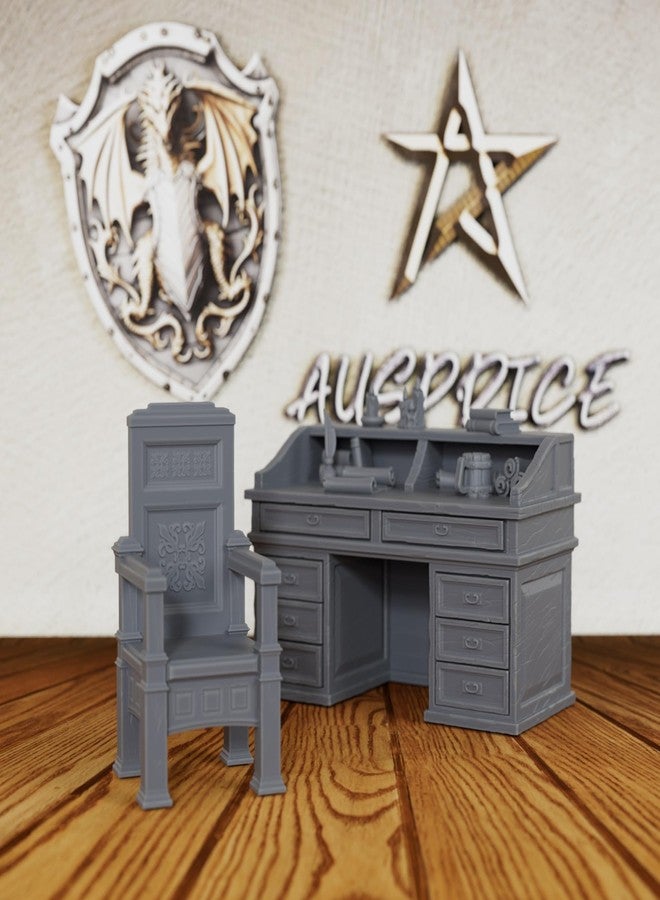 AUSPDICE Unpainted 28mm Scale Study Furniture - 2-Piece TTRPG Scholar's Desk & Chair Scenery, Detailed Wizard Tower Map Props for Dungeons and Dragons & Miniature Game - Writing Desk (AS595) - Image 1