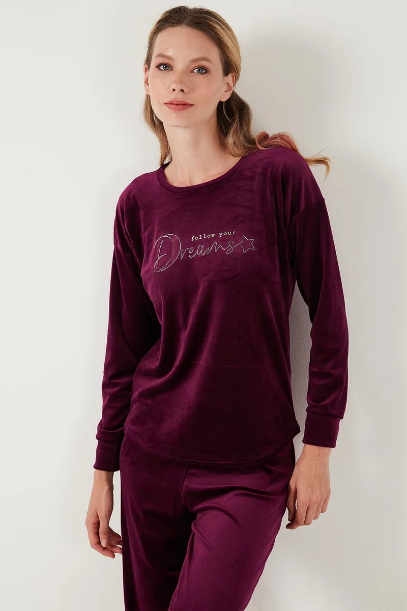 Lela Standard Fit Crew Neck Soft Velvet Pajama Set Women's Pajama Set 6094202