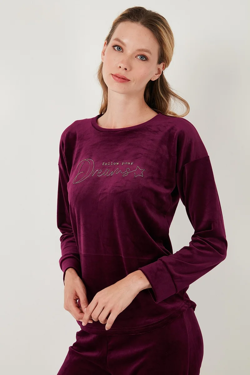 Lela Standard Fit Crew Neck Soft Velvet Pajama Set Women's Pajama Set 6094202