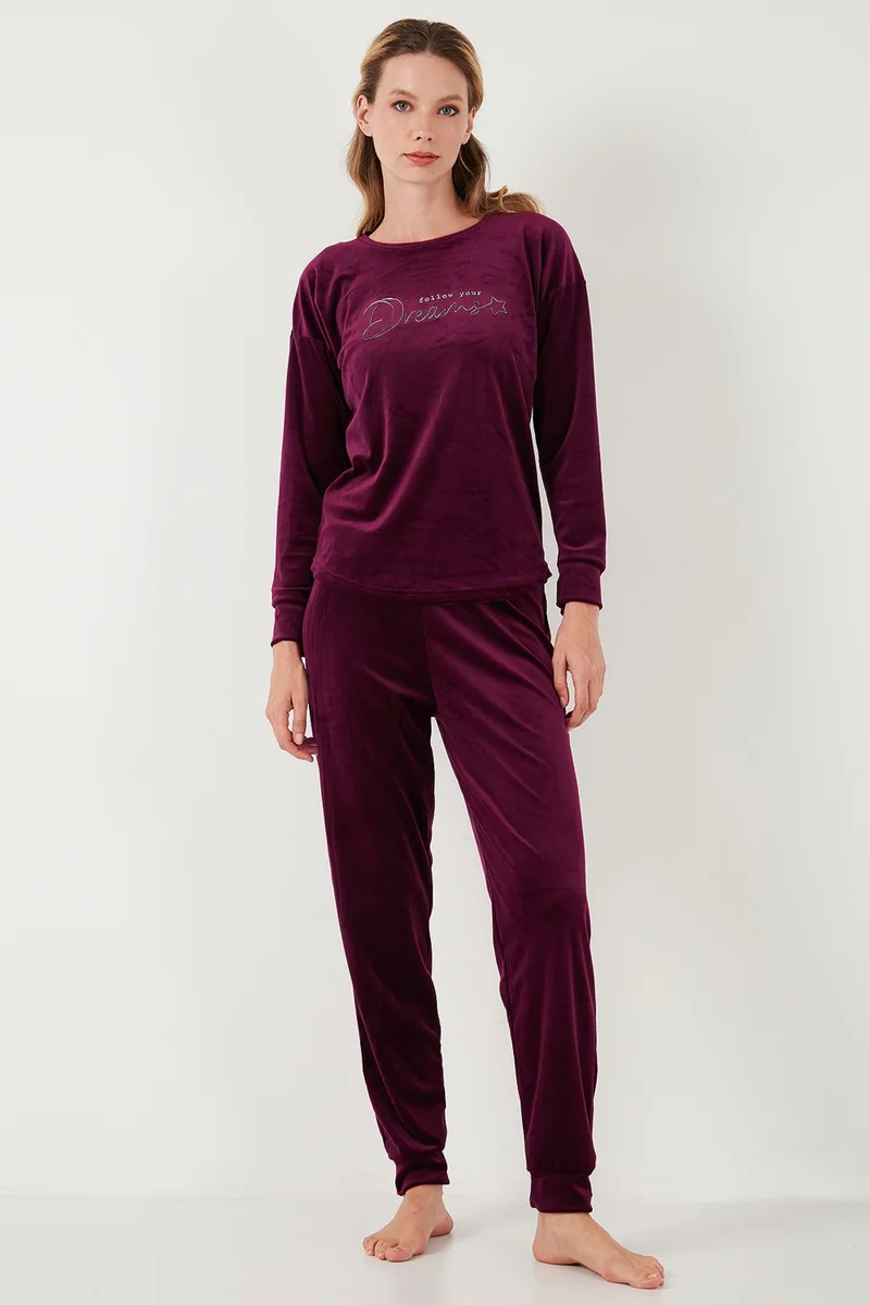 Lela Standard Fit Crew Neck Soft Velvet Pajama Set Women's Pajama Set 6094202