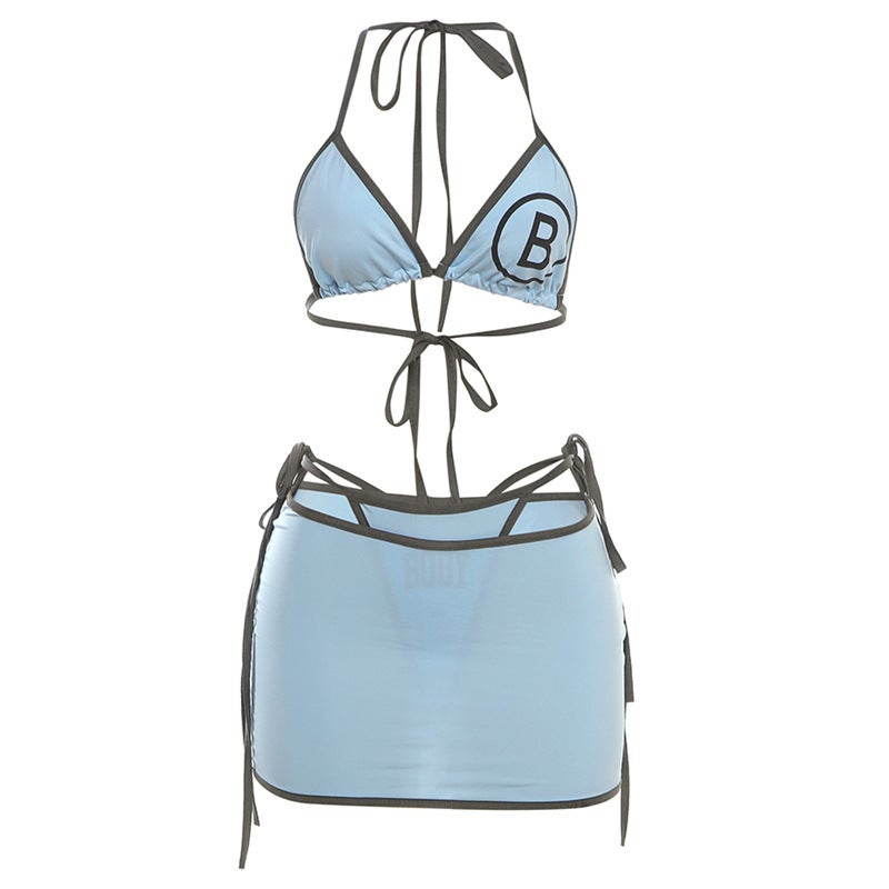 Summer 2024 Strappy Print Tank Bikini Set Blue - Image 1