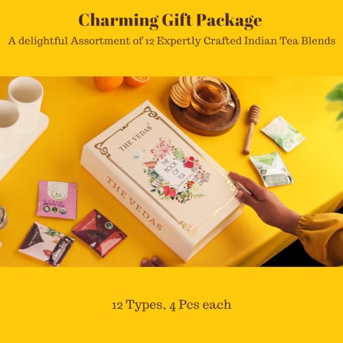 The Vedas Book of Tea Collection | Assorted Tea Bags | Mother's Day Gift Set | 12 Exotic Herbal Blends | 4 Units Each, Total 48 | Best for Corporate Gifting | Gift Hamper - Image 2