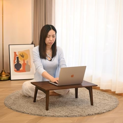 Craftsline Solid Sheesham Wood Foldable Small Table - Foldable Floor Desk (66X38X28 Cm), Walnut - Image 2