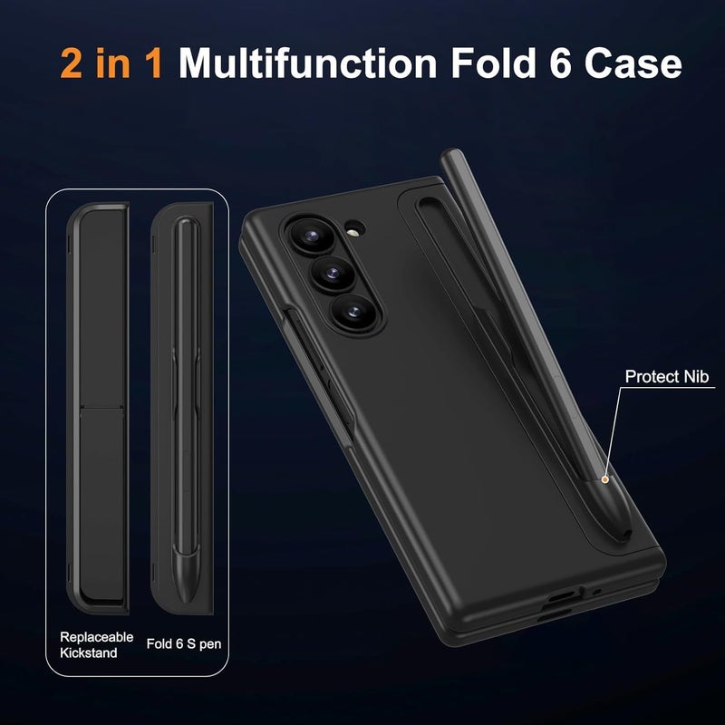 KASTWAVE Case For Samsung Galaxy Z Fold 6, 2 In 1 Protective Cover With S Pen Holder And Stable Kickstand, Durable And Shockproof, Ideal Fit For Galaxy Z Fold 6 Phone 5G, Black - Image 4