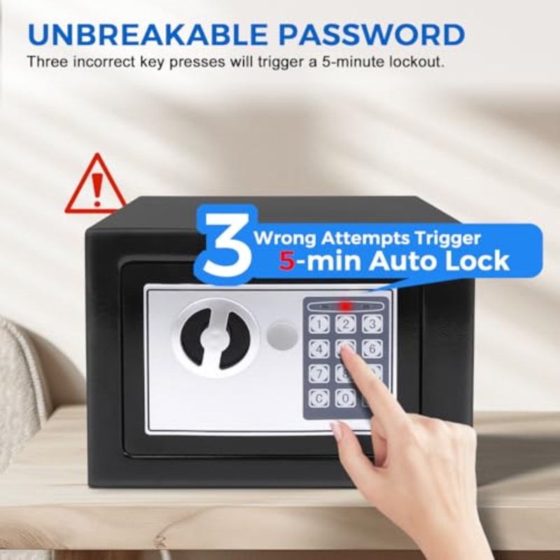 Digital Cash Money Safe Box with PIN code and keys, 6.6L Safety Alloy Steel Electronic Home Safe with Anti-theft System, High-Security Compact Household Black - 6.6L - Image 5