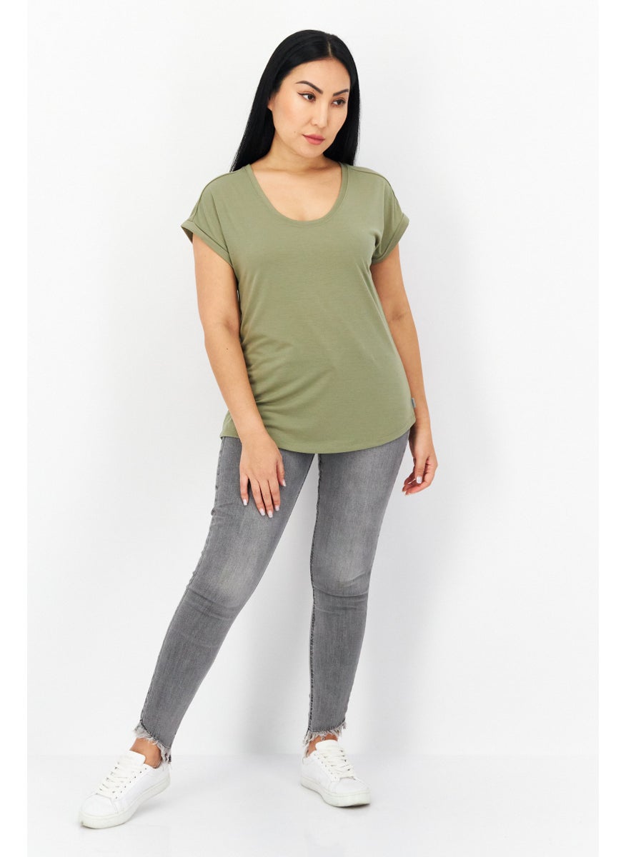 Eddie Bauer Women Round Neck Cap Sleeve Plain T-Shirt, Olive  - Image 4