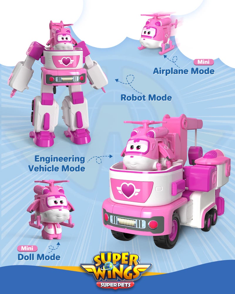 Super Wings - 7' Dizzy's Rescue Tow with 2' Pink Transform-a-Bot Mini Figure,Transforming Airplane Toy Vehicle Set,Toy for 3 4 5 Year Old Boys and Girls,US720314 - Image 2