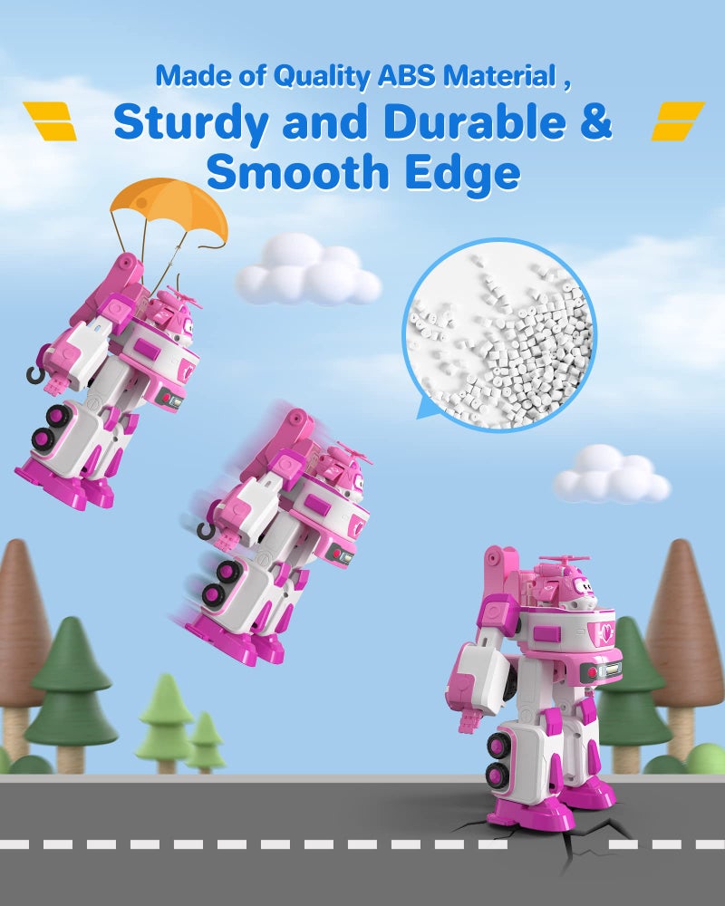Super Wings - 7' Dizzy's Rescue Tow with 2' Pink Transform-a-Bot Mini Figure,Transforming Airplane Toy Vehicle Set,Toy for 3 4 5 Year Old Boys and Girls,US720314 - Image 3