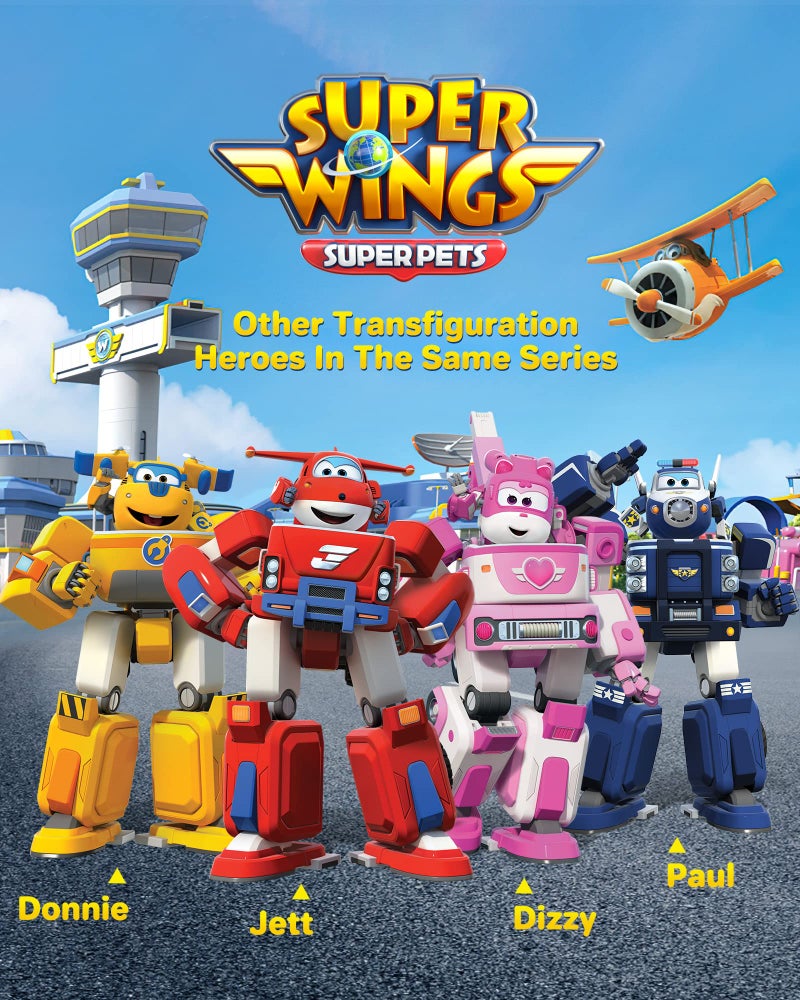 Super Wings - 7' Dizzy's Rescue Tow with 2' Pink Transform-a-Bot Mini Figure,Transforming Airplane Toy Vehicle Set,Toy for 3 4 5 Year Old Boys and Girls,US720314 - Image 4