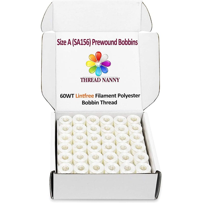 خيوط ثريد ناني 144 قطعة بيضاء مسبقة اللف بلاستيك حجم A SA156 تعمل مع ماكينة التطريز والخياطة من براذر خيوط بوليستر
