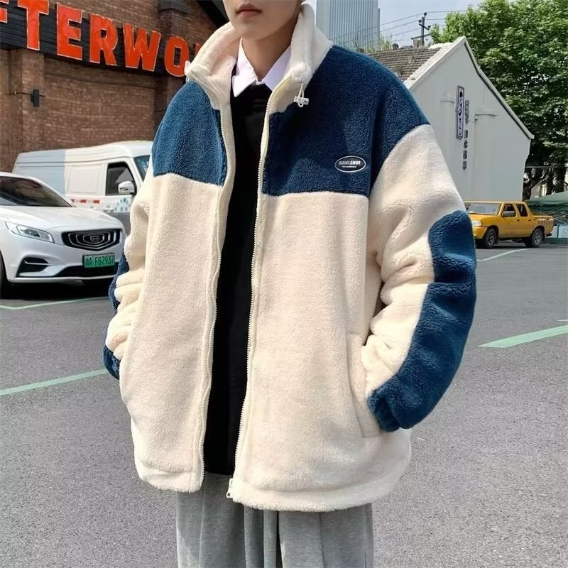 2024 Winter New Youth fleece-lined Thickened Cotton-padded Clothes Hong Kong Style Lamb Velvet Warm Couple All-match Coat Cotton-padded Jacket Blue  - Image 2