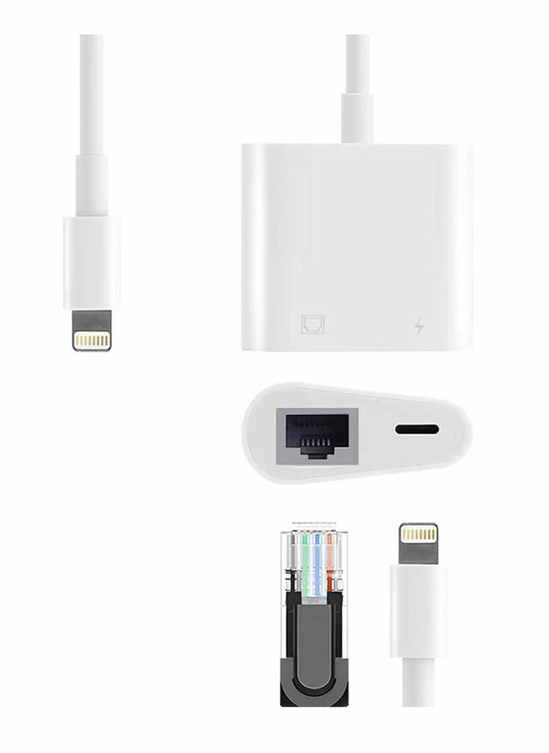 Lightning to RJ45 Ethernet LAN Network Adapter with Charge Port for Select iPhone, for iPad Models 100Mbps Charging Plug and Play