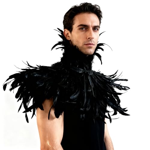 L'VOW Gothic Black Feather Shrug Cape Shawl Halloween Costume for Men (Style -02) - Image 4