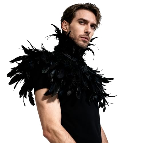 L'VOW Gothic Black Feather Shrug Cape Shawl Halloween Costume for Men (Style -02) - Image 3