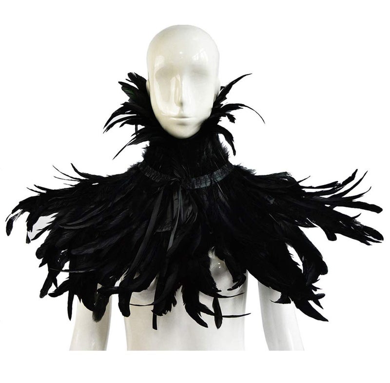 L'VOW Gothic Black Feather Shrug Cape Shawl Halloween Costume for Men (Style -02) - Image 5