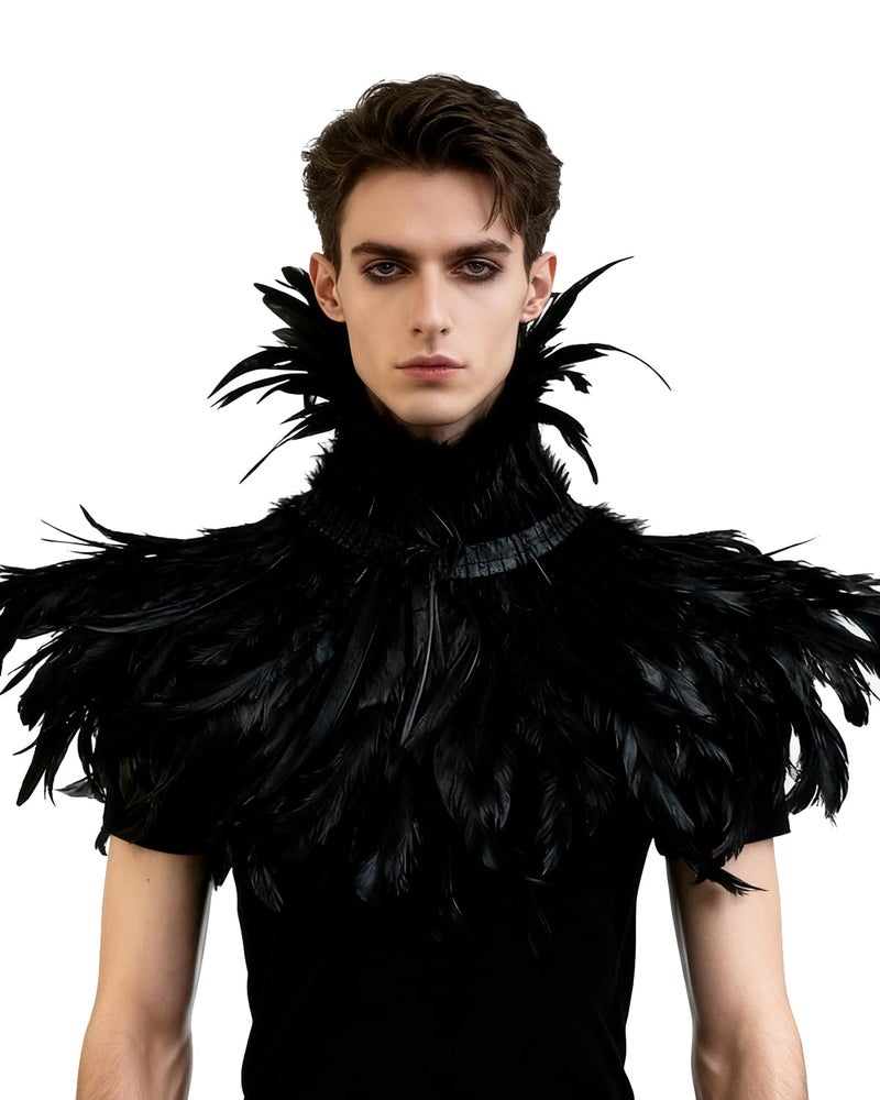 L'VOW Gothic Black Feather Shrug Cape Shawl Halloween Costume for Men (Style -02) - Image 1