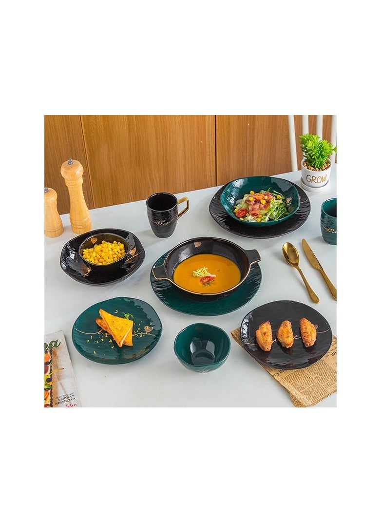 MARBLE Dinner set of 31 porcelain thermal mix, green * black color DS381GREEN  - Image 1