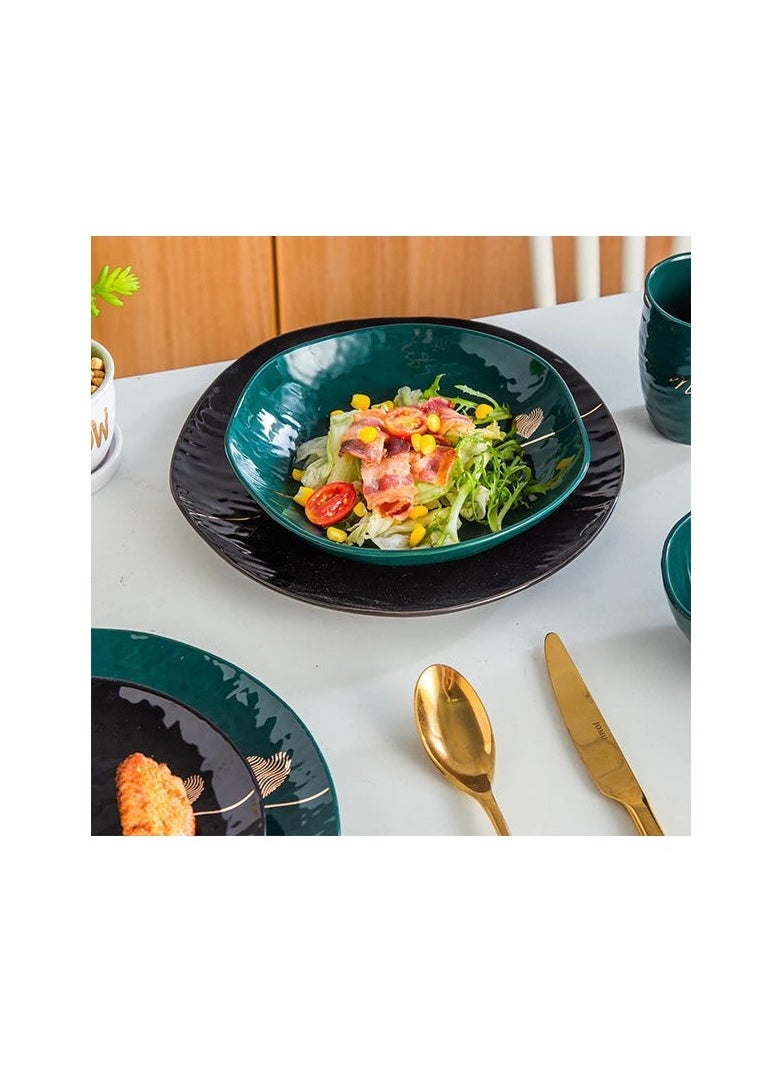 MARBLE Dinner set of 31 porcelain thermal mix, green * black color DS381GREEN  - Image 3