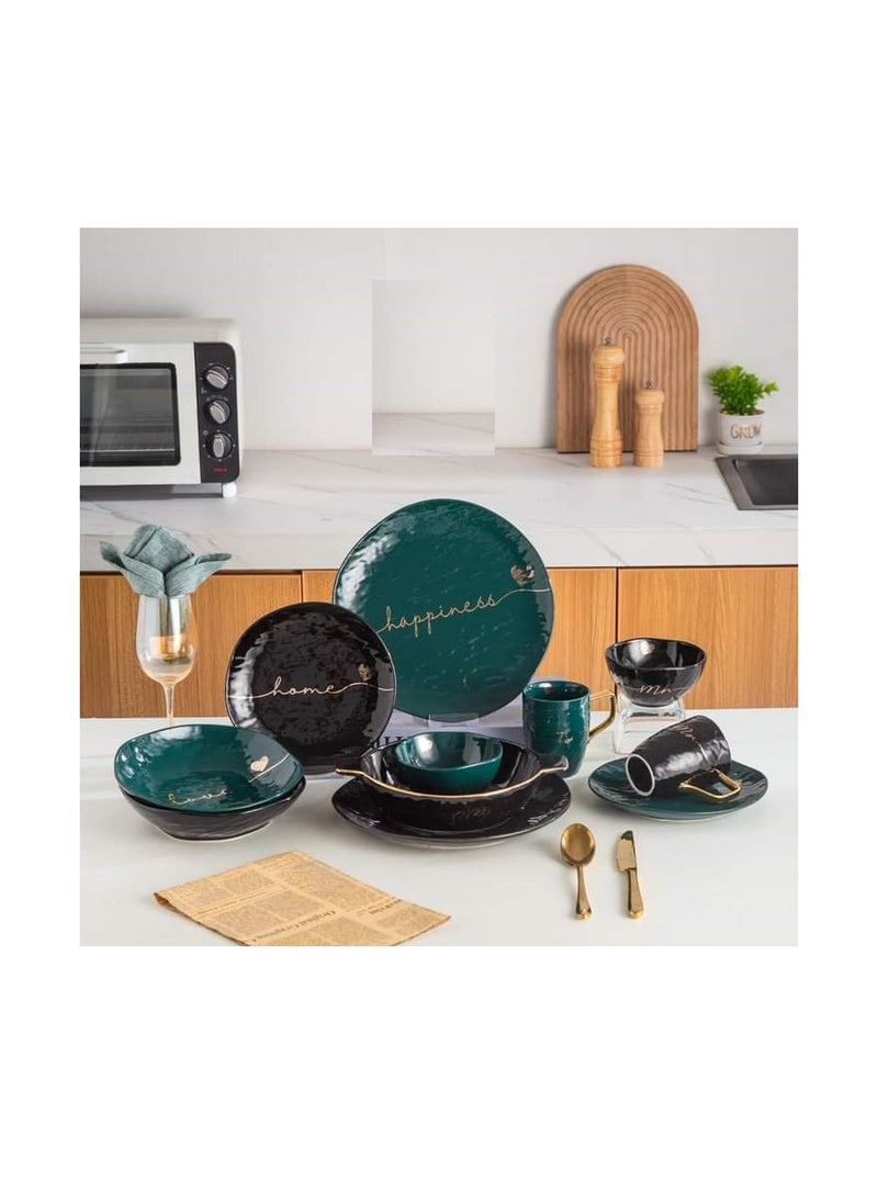 MARBLE Dinner set of 31 porcelain thermal mix, green * black color DS381GREEN  - Image 2