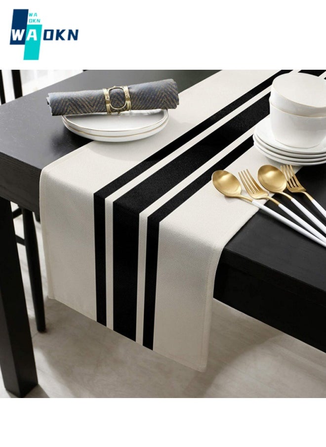 Geometric Striped Linen Table Runner 33*230CM, Modern Farmhouse Style Tablecloth, Black Stripe Home Tabletop Protector, Dresser Bridal Shower Family Table Decoration (Black & White) - pzsku/Z27BDF90A8F43E4A6D8BFZ/45/_/1727684242/b71e7c9d-7a4f-403f-ad74-dbbdba02d157