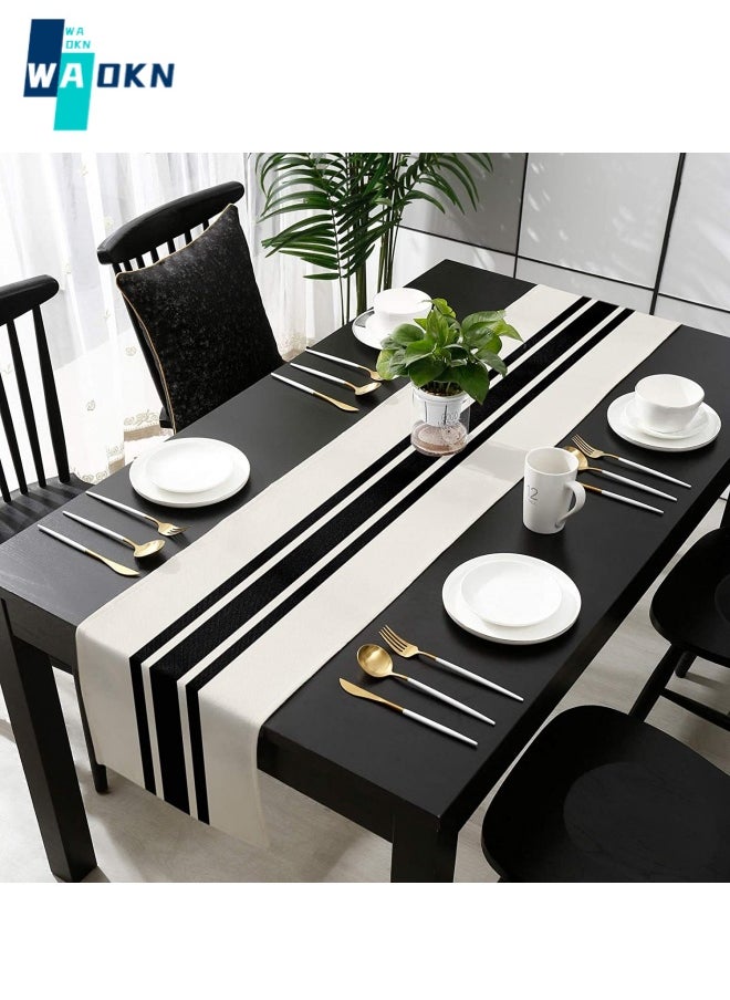 Geometric Striped Linen Table Runner 33*230CM, Modern Farmhouse Style Tablecloth, Black Stripe Home Tabletop Protector, Dresser Bridal Shower Family Table Decoration (Black & White) - pzsku/Z27BDF90A8F43E4A6D8BFZ/45/_/1727684244/25a71e33-e931-4af1-a815-752497a12548