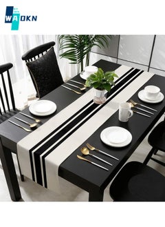 Geometric Striped Linen Table Runner 33*230CM, Modern Farmhouse Style Tablecloth, Black Stripe Home Tabletop Protector, Dresser Bridal Shower Family Table Decoration (Black & White) - pzsku/Z27BDF90A8F43E4A6D8BFZ/45/_/1727684255/53879694-d2f2-4a8b-998f-c509e64bce9b