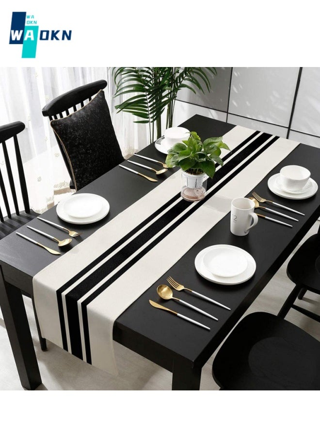 Geometric Striped Linen Table Runner 33*230CM, Modern Farmhouse Style Tablecloth, Black Stripe Home Tabletop Protector, Dresser Bridal Shower Family Table Decoration (Black & White) - pzsku/Z27BDF90A8F43E4A6D8BFZ/45/_/1727684255/53879694-d2f2-4a8b-998f-c509e64bce9b