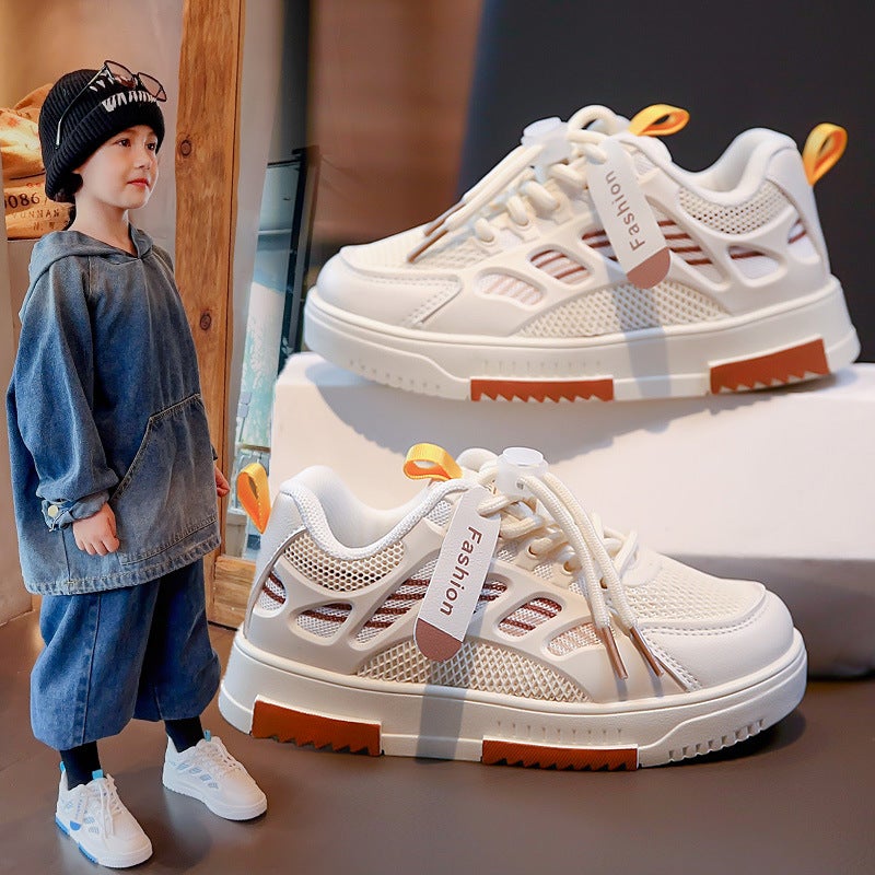 Kids Fashion Sneakers 2024 Spring Autumn Soft Sole White khaki 