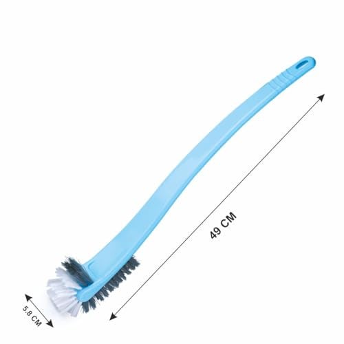 Homeor Double Hockey Shape Toilet Cleaner Brush, Toilet Cleaning Brush for Western and Indian Toilet, Bathroom Brush for Toilet Cleaning, Plastic Toilet Brush with Nylon Bristles, 1 Piece, Blue - Image 3