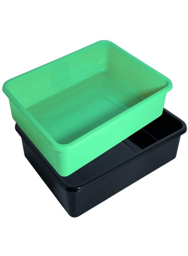 Morvi Nexa Med Multipurpose Stackable Rectangular Durable Plastic Storage Tray| Home,Kitchen,Office,School,Commercial,Industry,Lab,Hospital,Paper,Desk Organiser|27 x 35 x 7| Set of 2 | Black Green - Image 1