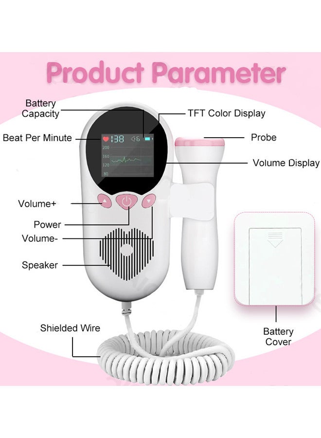 JIEZM Fetal Heart Rate Monitor, Portable Ultrasound Doppler with LCD Screen, Fetal Doppler for Pregnancy, Doppler Fetal Monitor Heartbeat Fetal Doppler for New Moms Easy to Use at Home,Curve display - Image 4