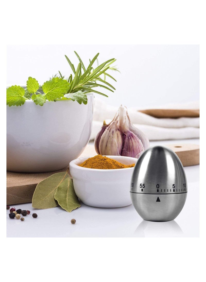 SYOSI - Egg Timer in Silver,  1 Pcs Mechanical Stainless Steel Kitchen Timer in Egg Countdown Shape Up to 60 Minutes for Boiling Eggs and More, Cooking Baking Bell Teeth Brushing Short Time Alarm - Image 1
