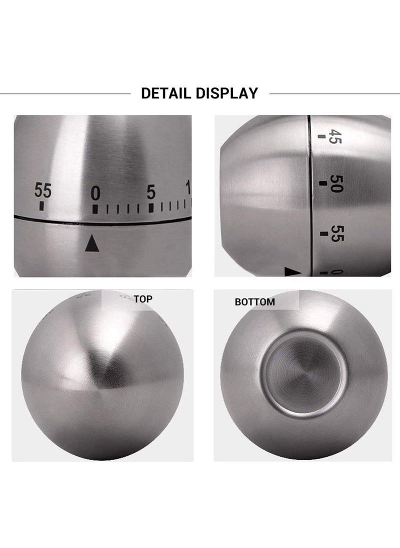 SYOSI - Egg Timer in Silver,  1 Pcs Mechanical Stainless Steel Kitchen Timer in Egg Countdown Shape Up to 60 Minutes for Boiling Eggs and More, Cooking Baking Bell Teeth Brushing Short Time Alarm - Image 1
