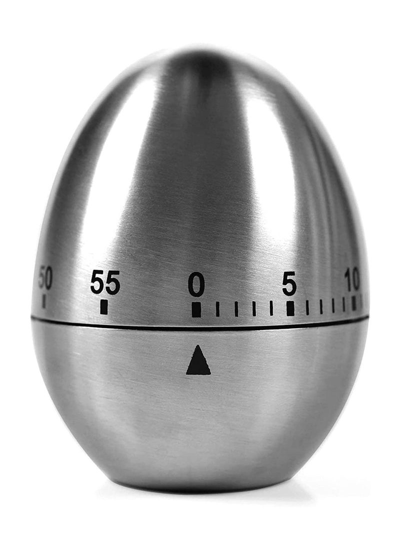 SYOSI - Egg Timer in Silver,  1 Pcs Mechanical Stainless Steel Kitchen Timer in Egg Countdown Shape Up to 60 Minutes for Boiling Eggs and More, Cooking Baking Bell Teeth Brushing Short Time Alarm - Image 1