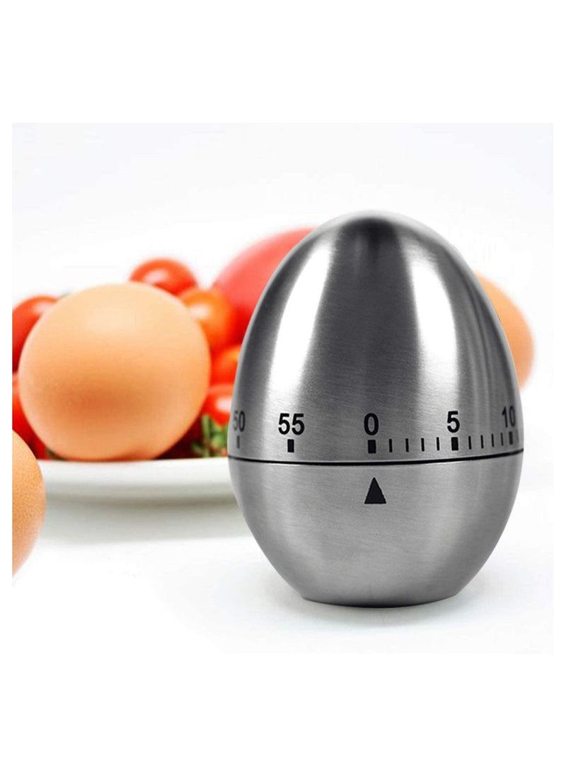 SYOSI - Egg Timer in Silver,  1 Pcs Mechanical Stainless Steel Kitchen Timer in Egg Countdown Shape Up to 60 Minutes for Boiling Eggs and More, Cooking Baking Bell Teeth Brushing Short Time Alarm - Image 1