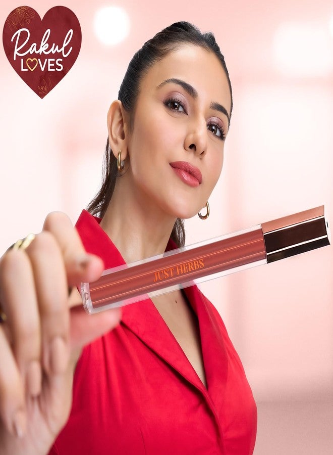 جاست هيربز أحمر شفاه Just Herbs Lip Ink غني بمستخلص نبات السيكا، مقاوم للانتقال، يدوم طويلاً، مصنوع من مواد نباتية للنساء، 2 مل (لاتيه اليقطين). - Image 2