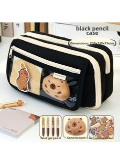 New capabala pencil case female primary school student girl High-looking large capacity stationery box junior high school student children Girl[Dolphin door forever] 9-layer black pencil case +5 stickers +1 brooch +4 gel pen [Dolphin door forever] 9-layer black pencil case +5 stickers +1 brooch +4 gel pen