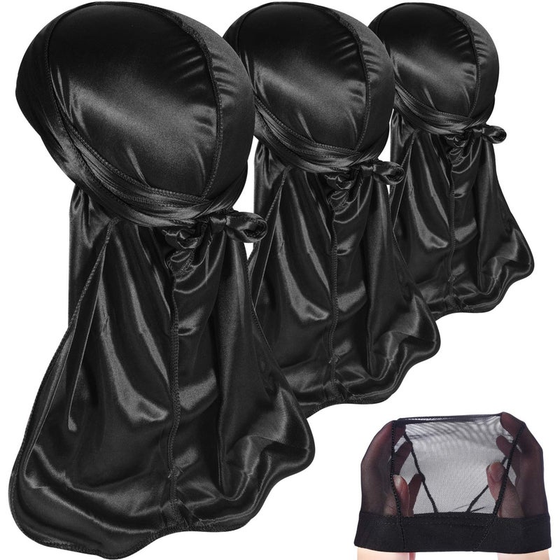 Roybens 3PCS Silky Durags Pack for Men Waves, Satin Doo Rag, Award 1 Wave Cap,N - Image 1