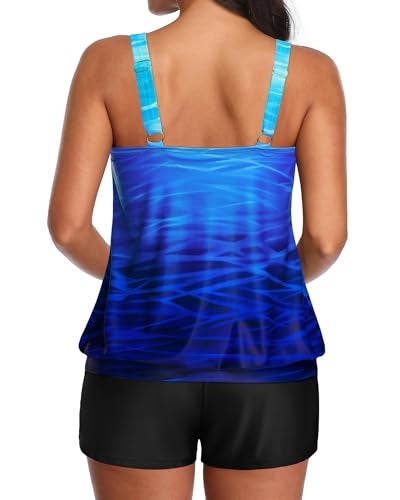 Aqua Eve Two Piece Women's Tankini Swimsuits Blouson Swim Tank Top with Shorts Modest Bathing Suits Blue Gradient L - Image 2